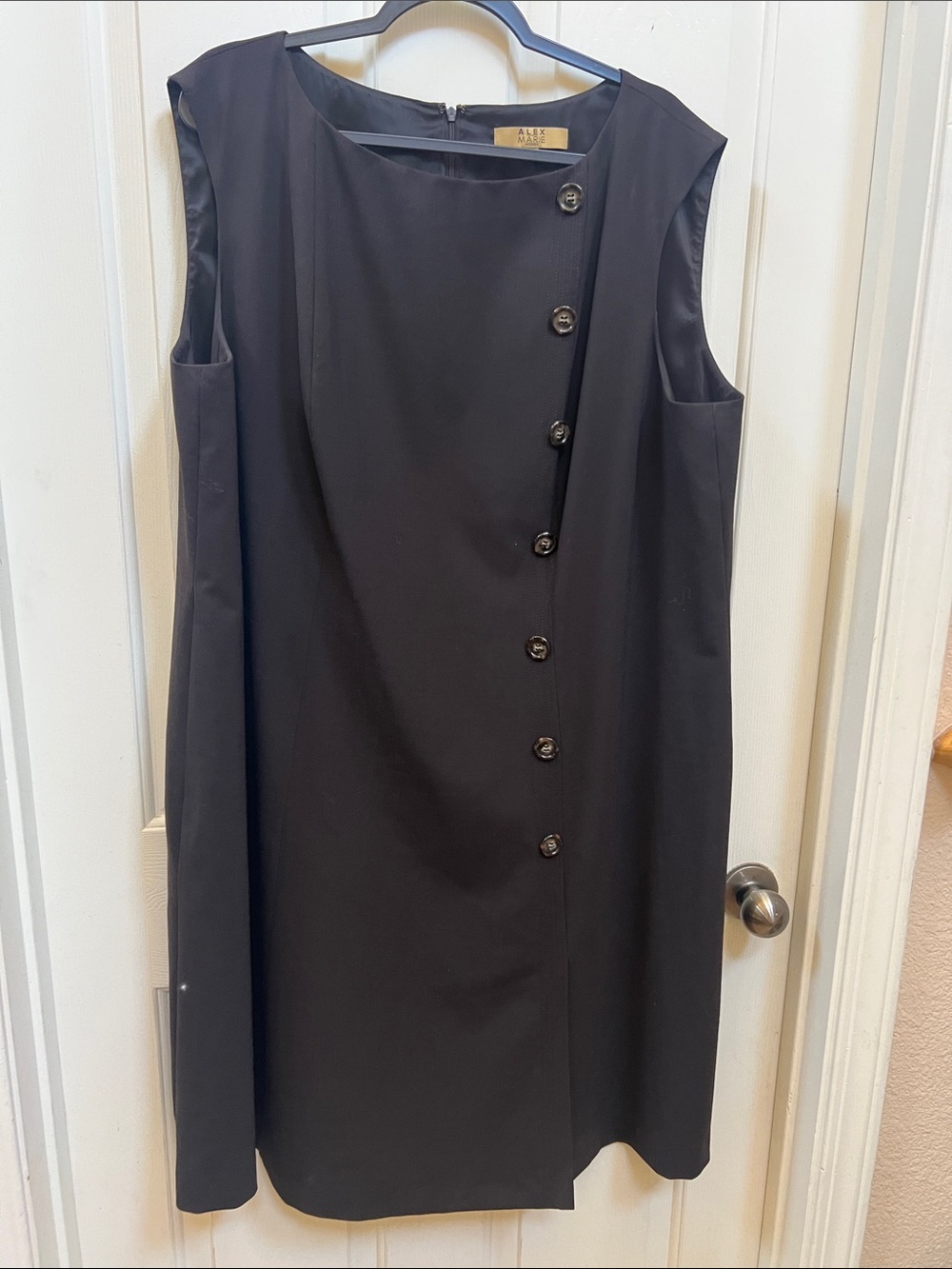 Alex Marie Women 22 Brown Sleeveless Shift Dress with Asymmetrical Button Detail
